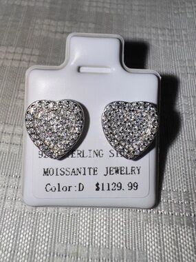 Heart Shaped Sterling Silver 925 Moissanite Earrings
